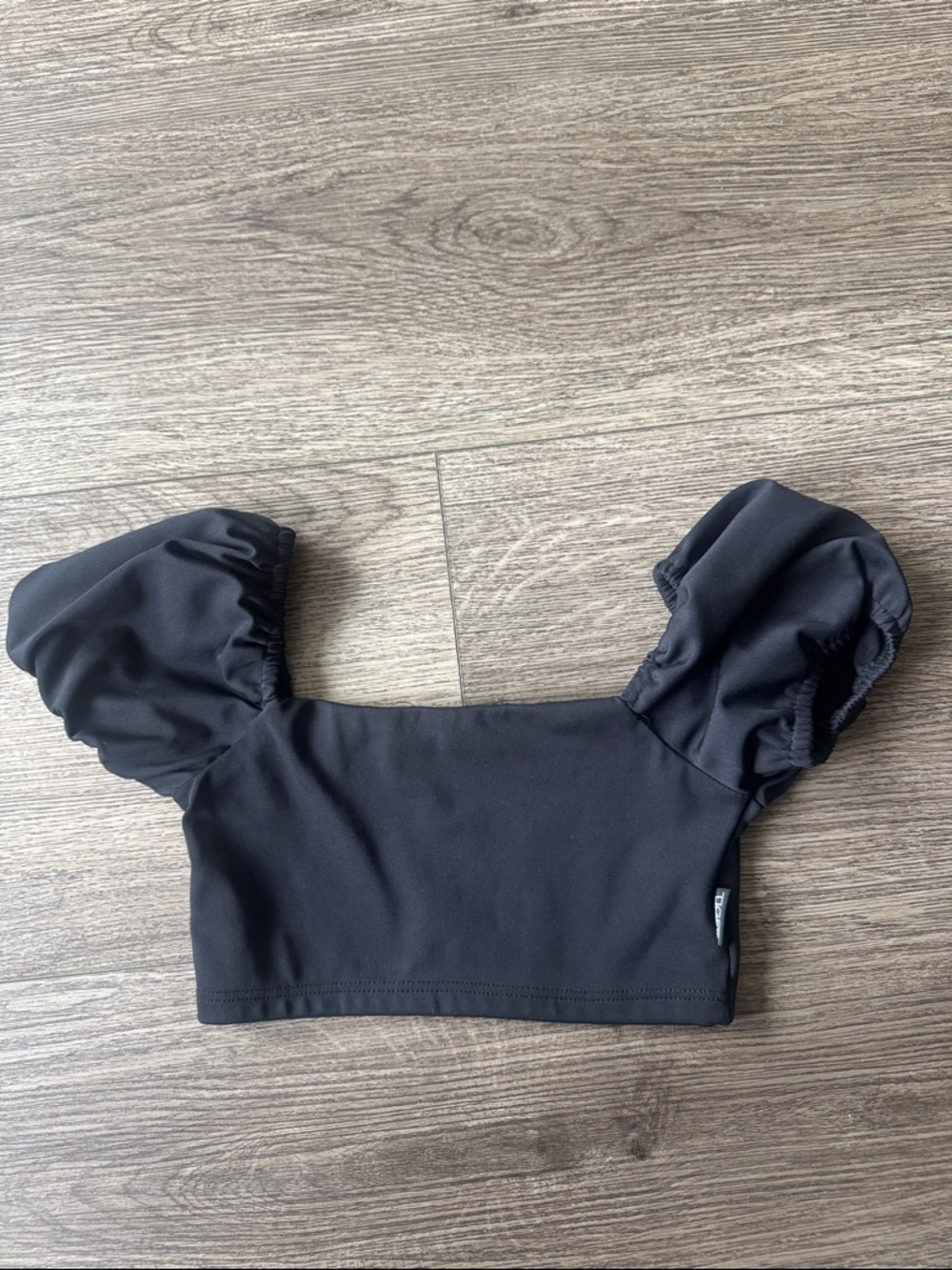Black Puff-Sleeve Crop Top for Kids - Square Neck